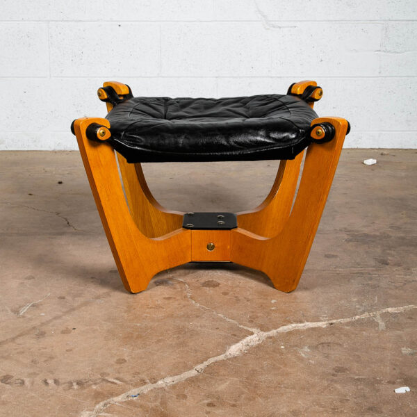 Mid Century Danish Modern Ottoman Stool Black Leather Luna Chair Odd Knutsen NM - Image 3