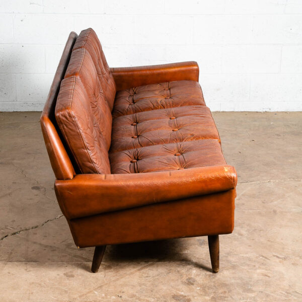 Mid Century Danish Modern Sofa Couch Svend Skipper Brown Tan Leather 3 Seat Mcm - Image 5