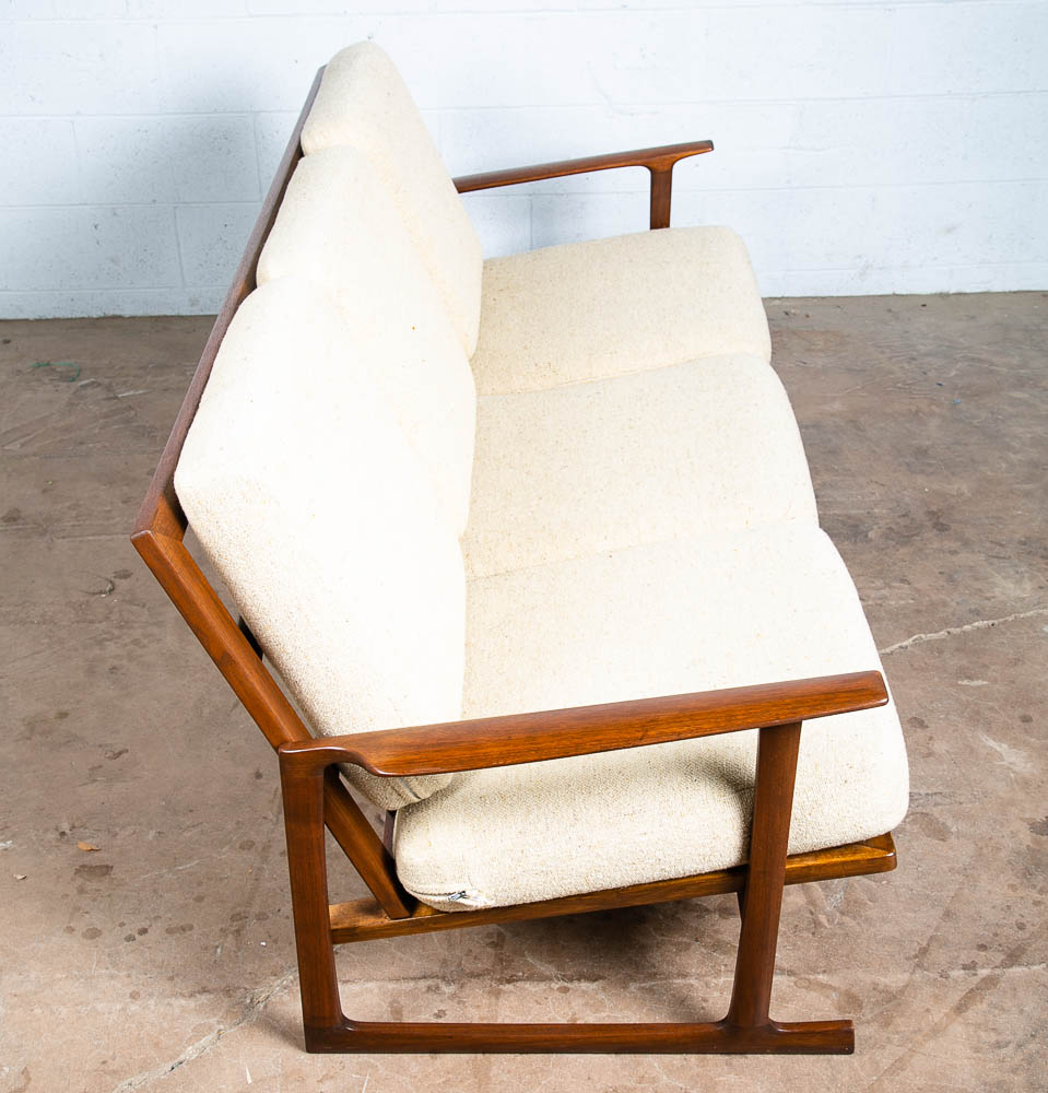 Mid Century Danish Modern Sofa Couch Ib Kofod Larsen White Arm Selig Sled 3 Seat - Image 3