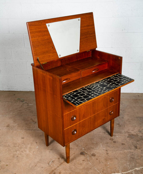 Mid Century Danish Modern Desk Vanity Office Teak Drawers Vintage Denmark Mirror - Image 4