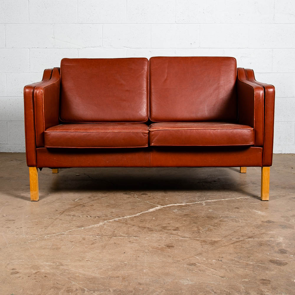 Mid Century Danish Modern Sofa Settee Ox Blood Red Leather 2 Seat Denmark Couch - Image 2
