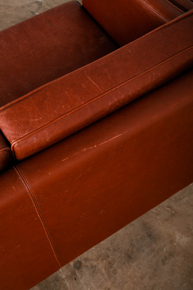 Mid Century Danish Modern Sofa Settee Ox Blood Red Leather 2 Seat Denmark Couch - Image 7