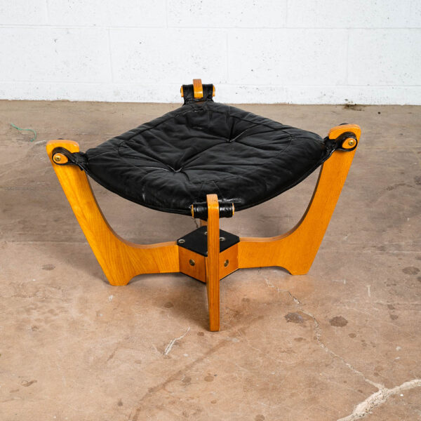 Mid Century Danish Modern Ottoman Stool Black Leather Luna Chair Odd Knutsen NM