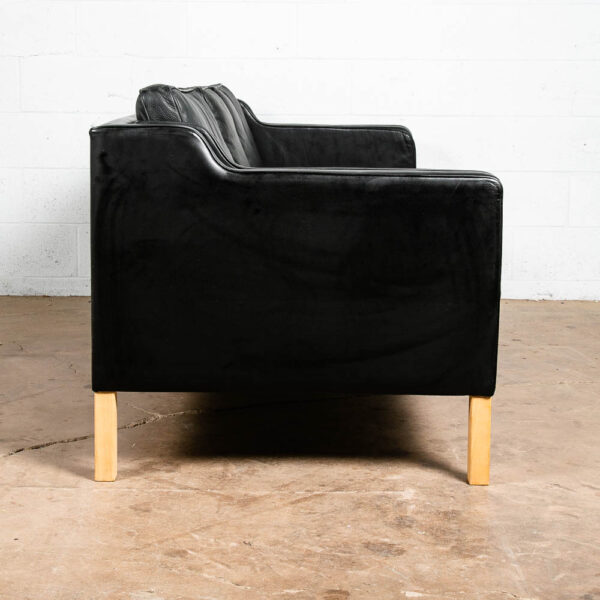 Mid Century Danish Modern Sofa Couch 3 Seater Stouby Worn Leather Black Stouby - Image 3