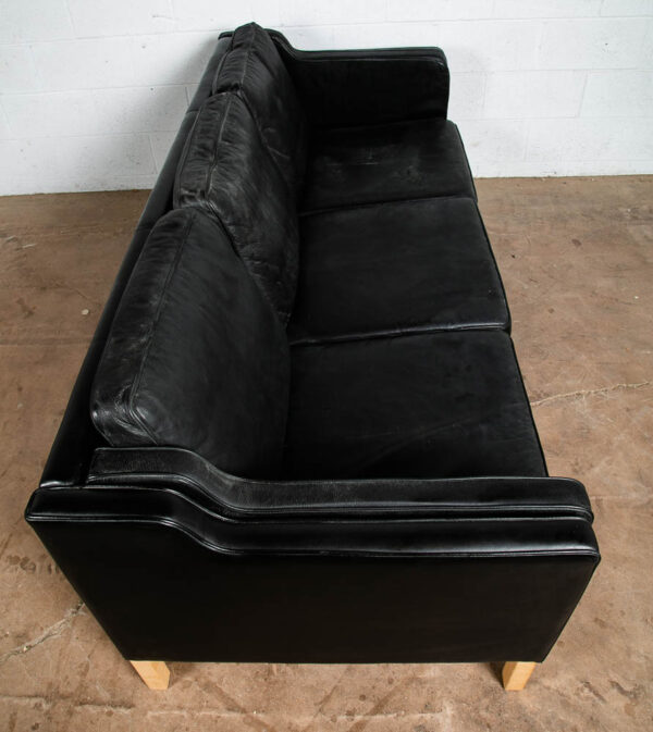 Mid Century Danish Modern Sofa Couch 3 Seater Stouby Worn Leather Black Stouby - Image 6