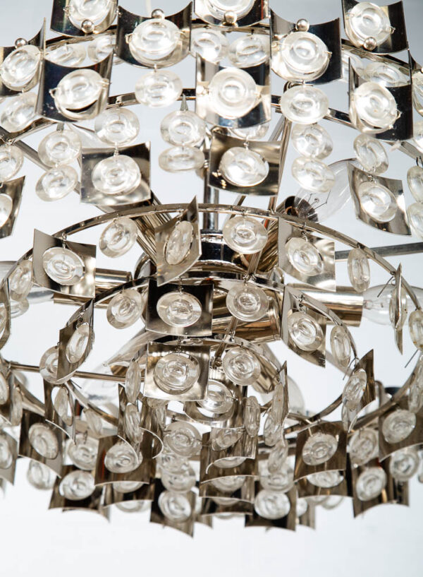Mid Century Modern Chandelier Light Lamp Chrome Glass 6 light Vintage Silver Mcm - Image 9