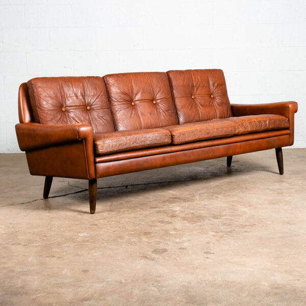 Mid Century Danish Modern Sofa Couch Svend Skipper Brown Tan Leather 3 Seat Mcm