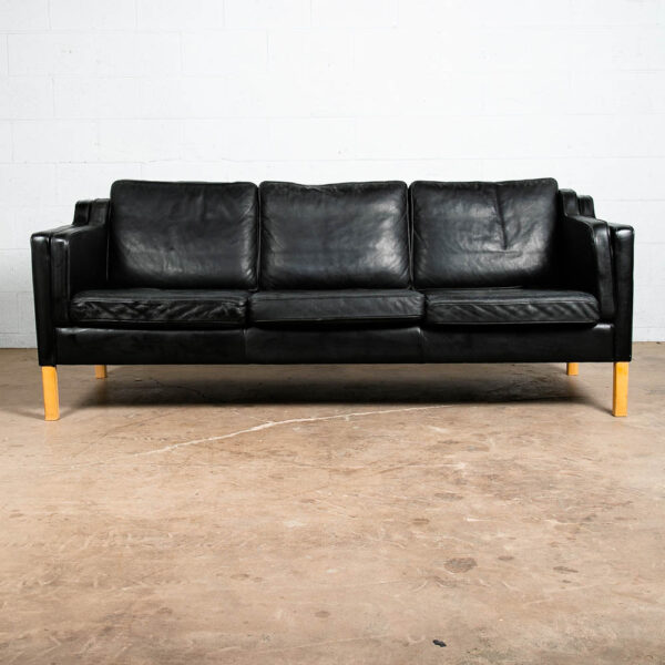 Mid Century Danish Modern Sofa Couch 3 Seater Stouby Worn Leather Black Stouby - Image 2