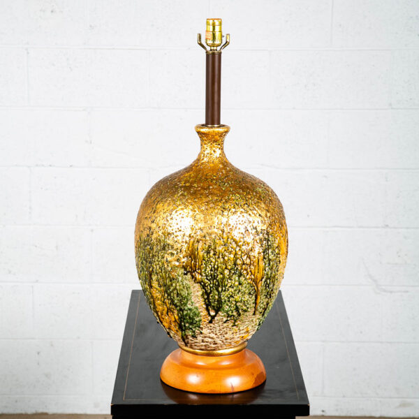 Mid Century Modern Table Lamp Green Gold Light Vintage Drip Ceramic Mcm Round - Image 5