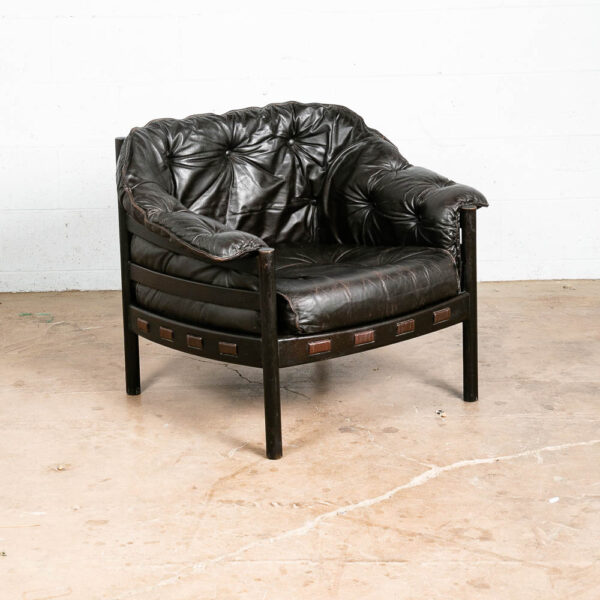 Mid Century Danish Modern Lounge Chair Black Leather Arne Norell Oak Armchair VG
