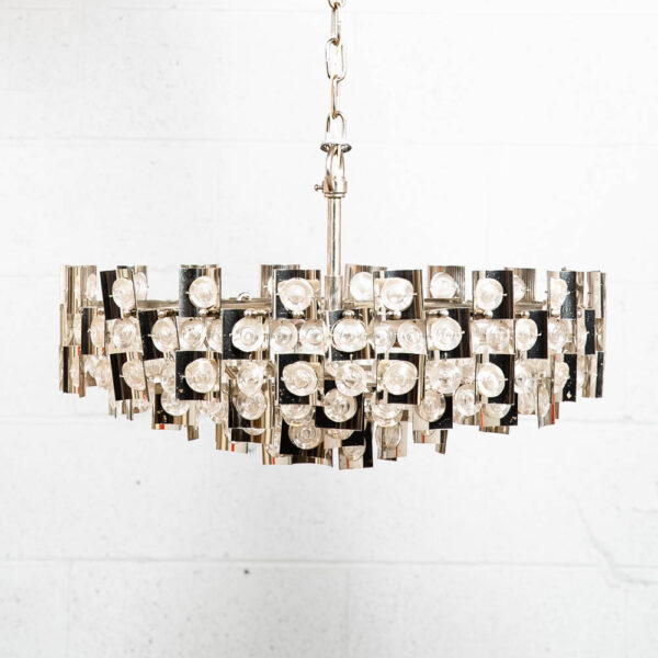 Mid Century Modern Chandelier Light Lamp Chrome Glass 6 light Vintage Silver Mcm - Image 2