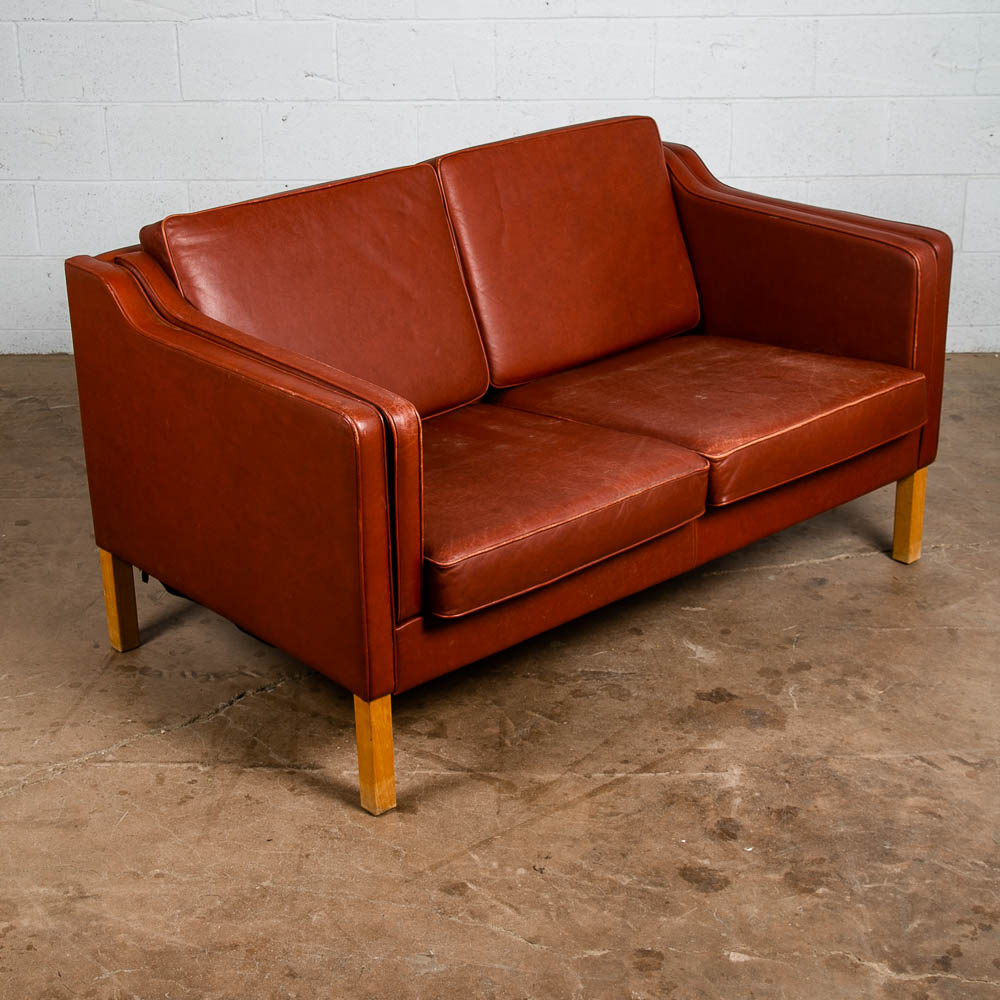 Mid Century Danish Modern Sofa Settee Ox Blood Red Leather 2 Seat Denmark Couch - Image 6