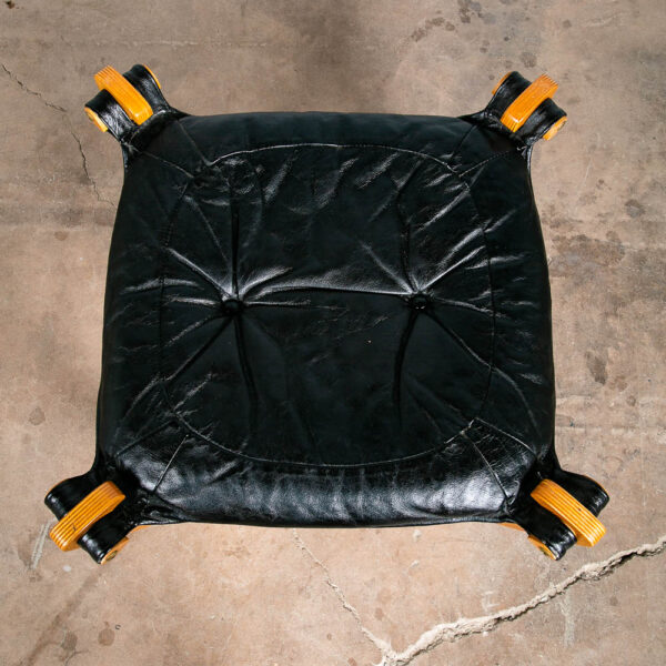Mid Century Danish Modern Ottoman Stool Black Leather Luna Chair Odd Knutsen NM - Image 4