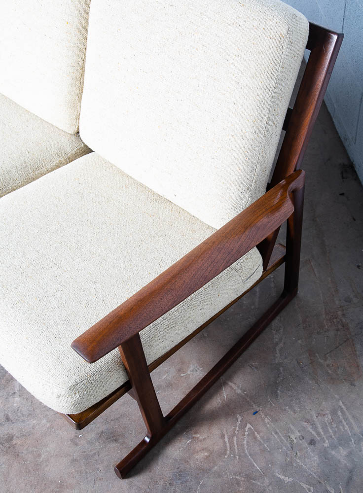 Mid Century Danish Modern Sofa Couch Ib Kofod Larsen White Arm Selig Sled 3 Seat - Image 12