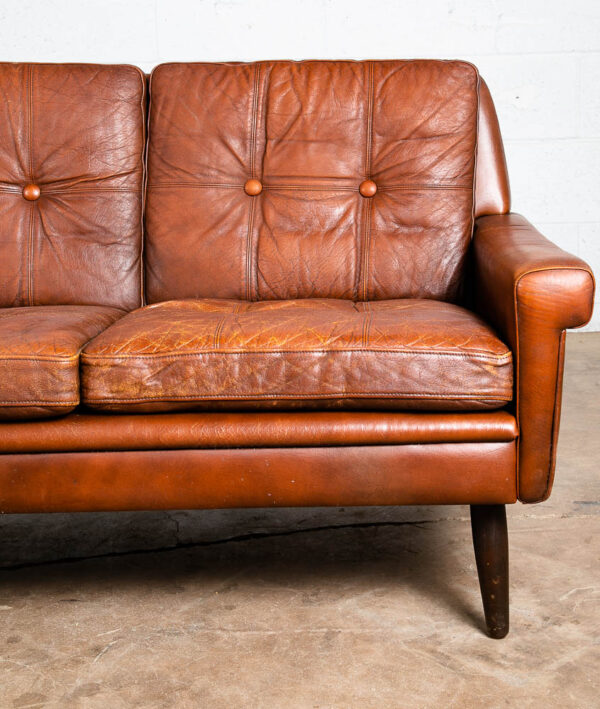 Mid Century Danish Modern Sofa Couch Svend Skipper Brown Tan Leather 3 Seat Mcm - Image 9