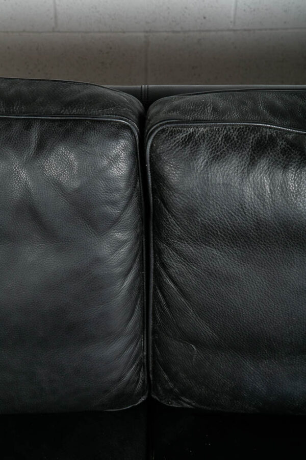 Mid Century Danish Modern Sofa Couch 3 Seater Stouby Worn Leather Black Stouby - Image 10
