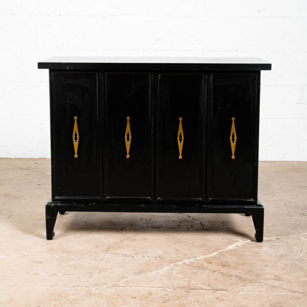 Mid Century Modern Credenza Cabinet Black Lacquer Doors Compact Gold Brass Door - Image 2
