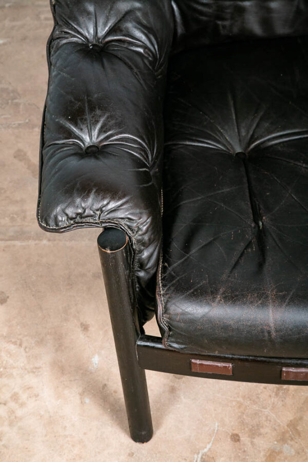 Mid Century Danish Modern Lounge Chair Black Leather Arne Norell Oak Armchair VG - Image 6