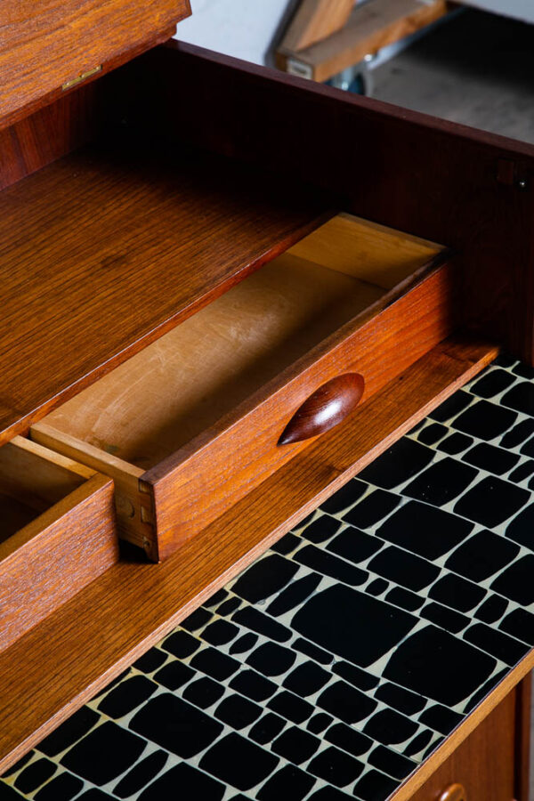 Mid Century Danish Modern Desk Vanity Office Teak Drawers Vintage Denmark Mirror - Image 11