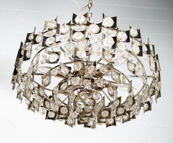 Mid Century Modern Chandelier Light Lamp Chrome Glass 6 light Vintage Silver Mcm