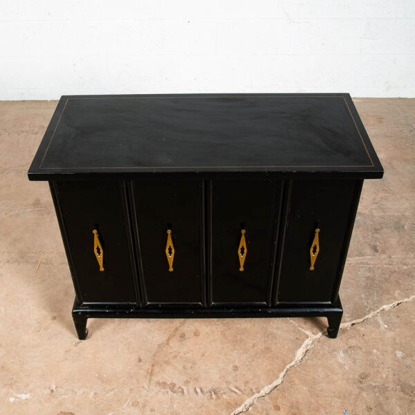 Mid Century Modern Credenza Cabinet Black Lacquer Doors Compact Gold Brass Door - Image 5