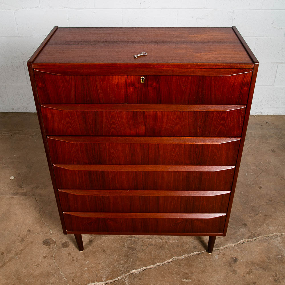 Mid Century Danish Modern Highboy Dresser 6 Drawer Solid Teak Denmark Vintage - Image 5