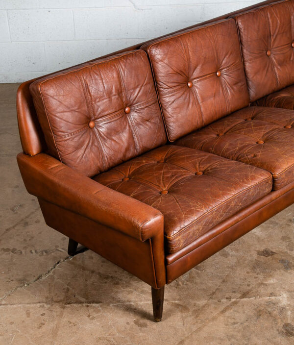 Mid Century Danish Modern Sofa Couch Svend Skipper Brown Tan Leather 3 Seat Mcm - Image 7