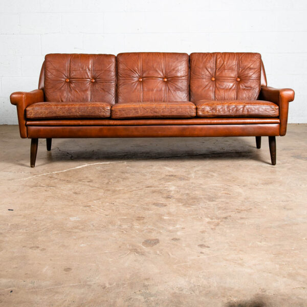 Mid Century Danish Modern Sofa Couch Svend Skipper Brown Tan Leather 3 Seat Mcm - Image 2