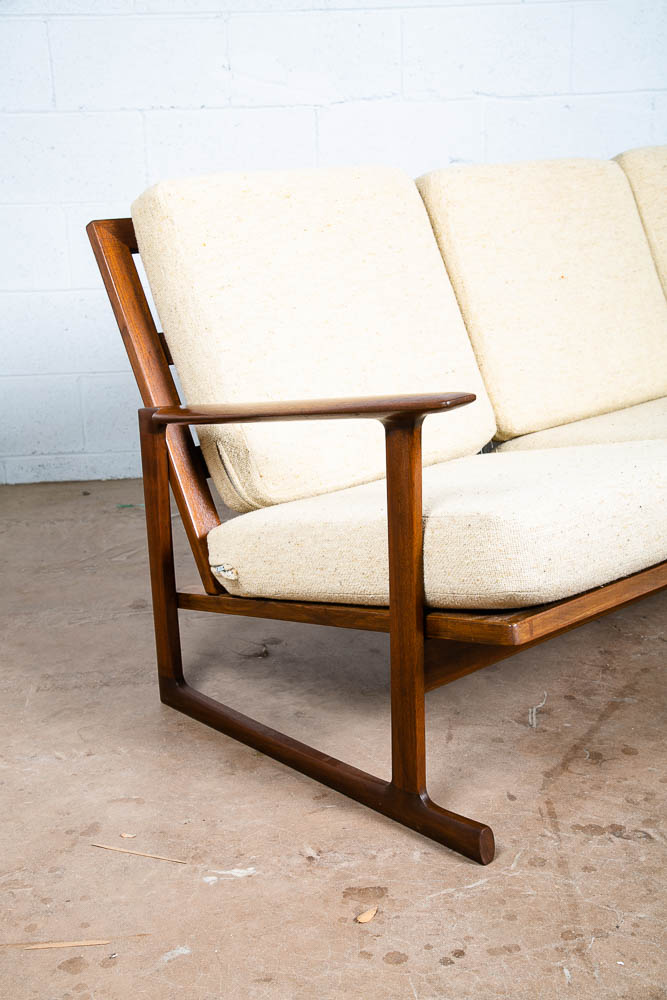 Mid Century Danish Modern Sofa Couch Ib Kofod Larsen White Arm Selig Sled 3 Seat - Image 10
