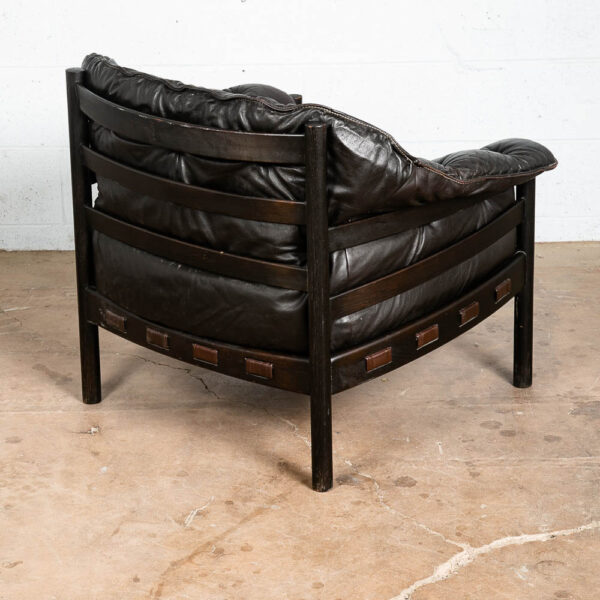 Mid Century Danish Modern Lounge Chair Black Leather Arne Norell Oak Armchair VG - Image 10