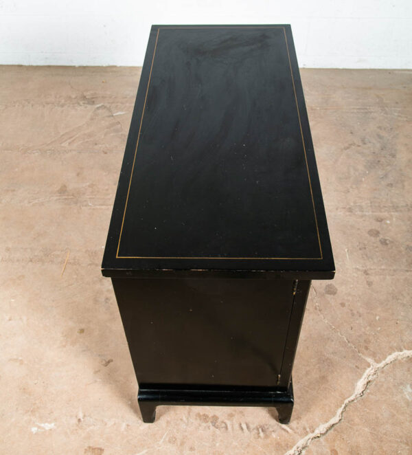 Mid Century Modern Credenza Cabinet Black Lacquer Doors Compact Gold Brass Door - Image 3