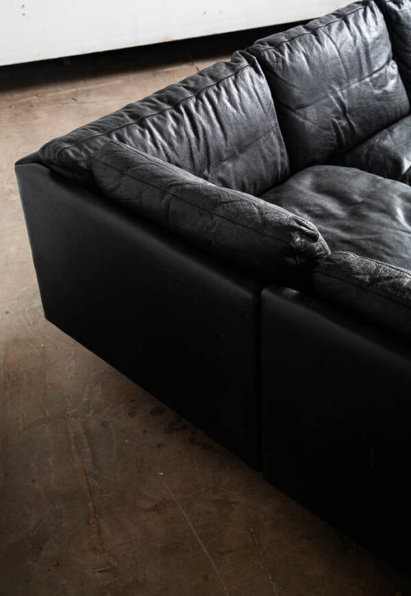 Mid Century Danish Modern Sofa Sectional Black Leather Couch Thams Buffalo Legs - Image 7