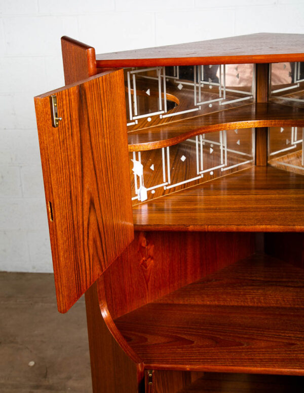 Mid Century Danish Modern Corner Cabinet Teak Wood Bar Denmark Drawers Locking Cocktail Storage - Image 11