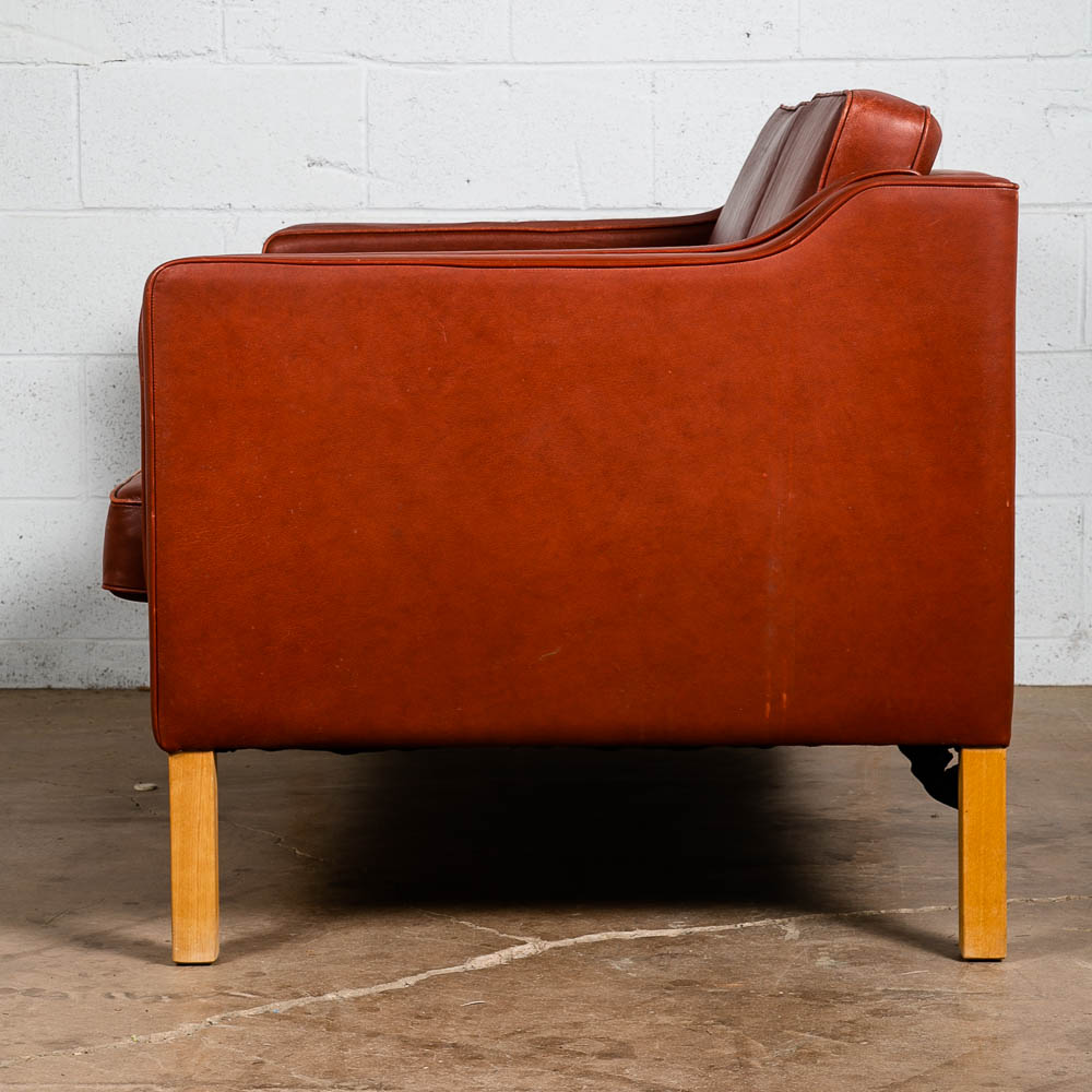 Mid Century Danish Modern Sofa Settee Ox Blood Red Leather 2 Seat Denmark Couch - Image 4