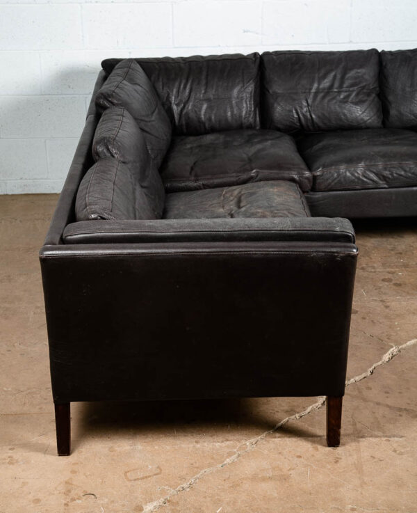 Mid Century Danish Modern Sofa Sectional Black Leather Couch Thams Buffalo Legs - Image 5