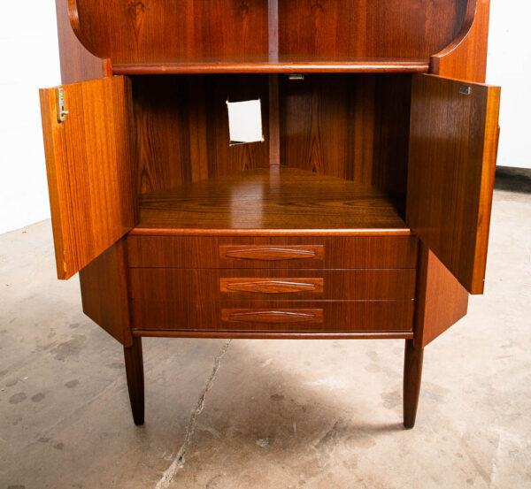Mid Century Danish Modern Corner Cabinet Teak Wood Bar Denmark Drawers Locking Cocktail Storage - Image 8