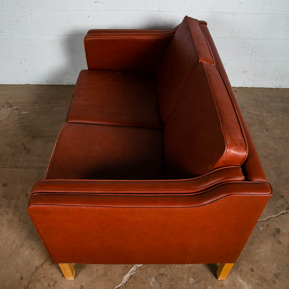 Mid Century Danish Modern Sofa Settee Ox Blood Red Leather 2 Seat Denmark Couch - Image 9