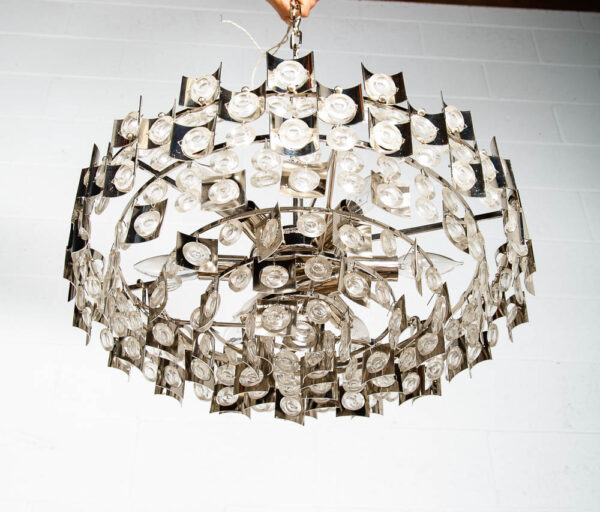 Mid Century Modern Chandelier Light Lamp Chrome Glass 6 light Vintage Silver Mcm - Image 5