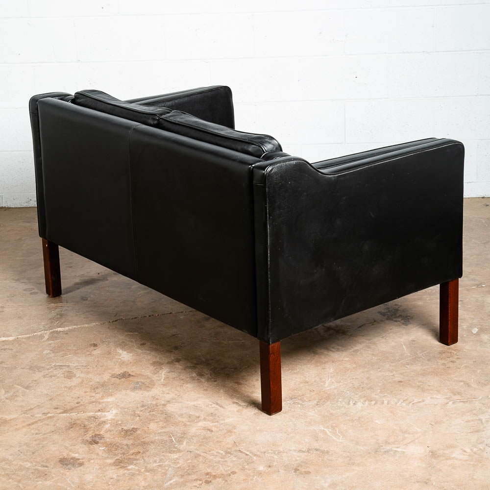 Mid Century Danish Modern Sofa Couch 2 Seat Vejen Mobler Black Leather Settee - Image 5