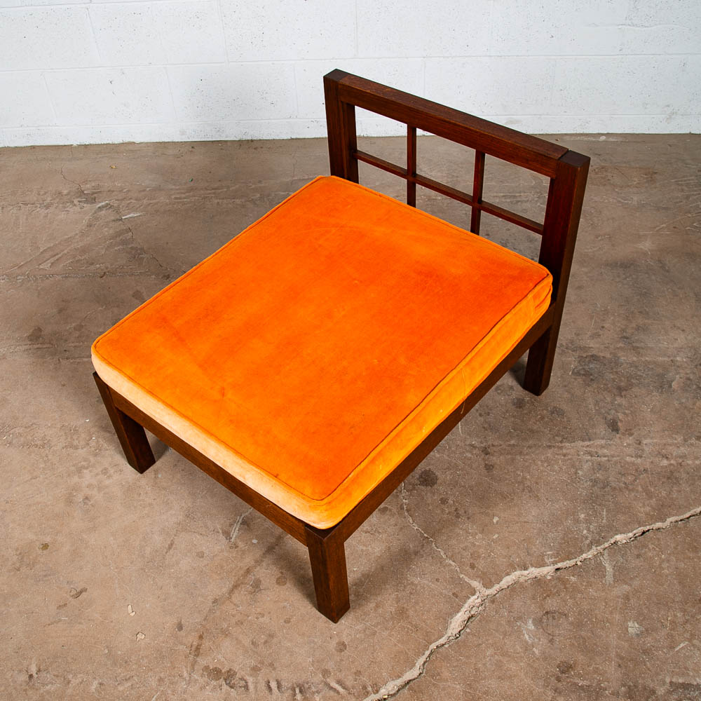 Mid Century Danish Modern Lounge Chair Orange Solid Teak Japanese Tan Side Mcm - Image 7