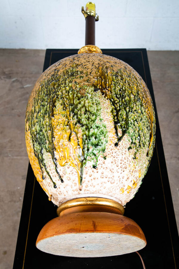Mid Century Modern Table Lamp Green Gold Light Vintage Drip Ceramic Mcm Round - Image 6