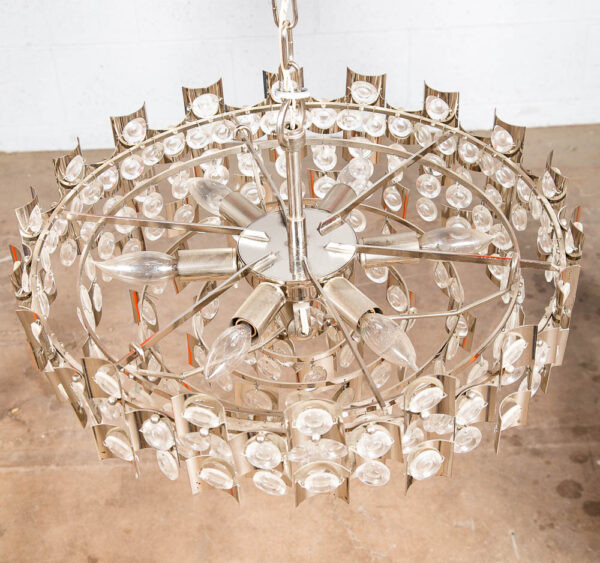 Mid Century Modern Chandelier Light Lamp Chrome Glass 6 light Vintage Silver Mcm - Image 3