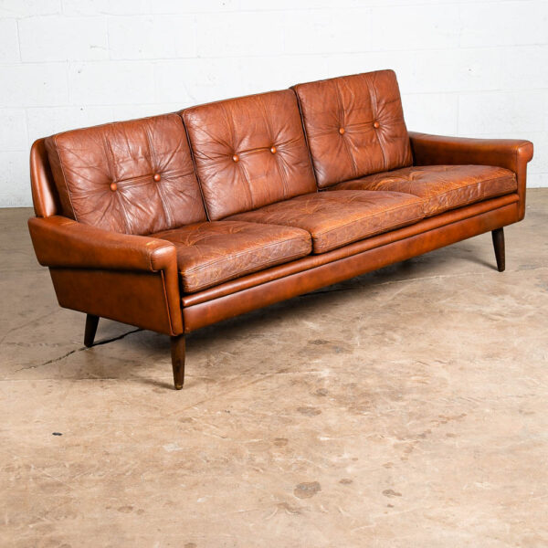 Mid Century Danish Modern Sofa Couch Svend Skipper Brown Tan Leather 3 Seat Mcm - Image 3