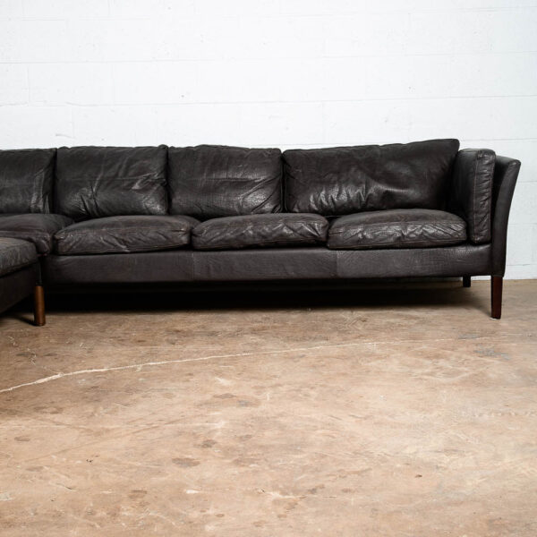 Mid Century Danish Modern Sofa Sectional Black Leather Couch Thams Buffalo Legs - Image 4