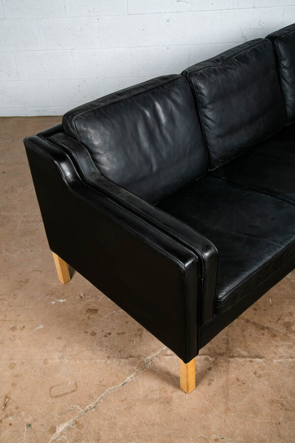 Mid Century Danish Modern Sofa Couch 3 Seater Stouby Worn Leather Black Stouby - Image 8