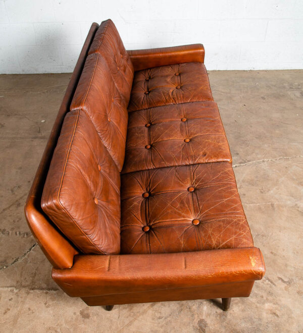 Mid Century Danish Modern Sofa Couch Svend Skipper Brown Tan Leather 3 Seat Mcm - Image 6