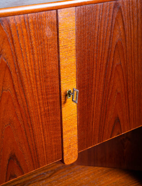 Mid Century Danish Modern Corner Cabinet Teak Wood Bar Denmark Drawers Locking Cocktail Storage - Image 7