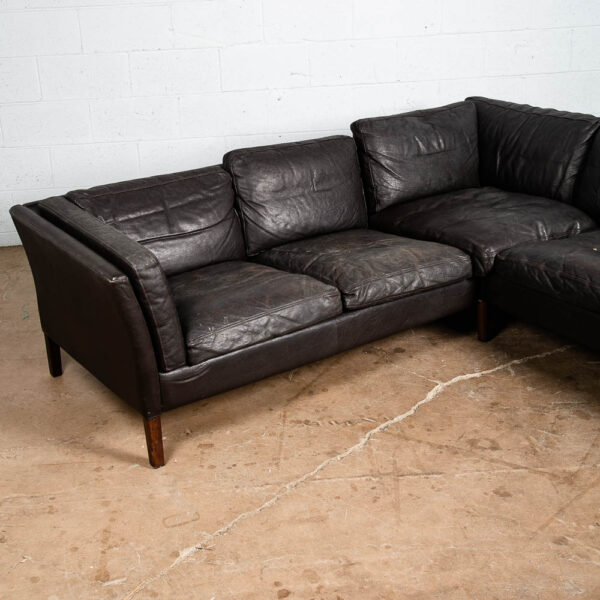 Mid Century Danish Modern Sofa Sectional Black Leather Couch Thams Buffalo Legs - Image 3