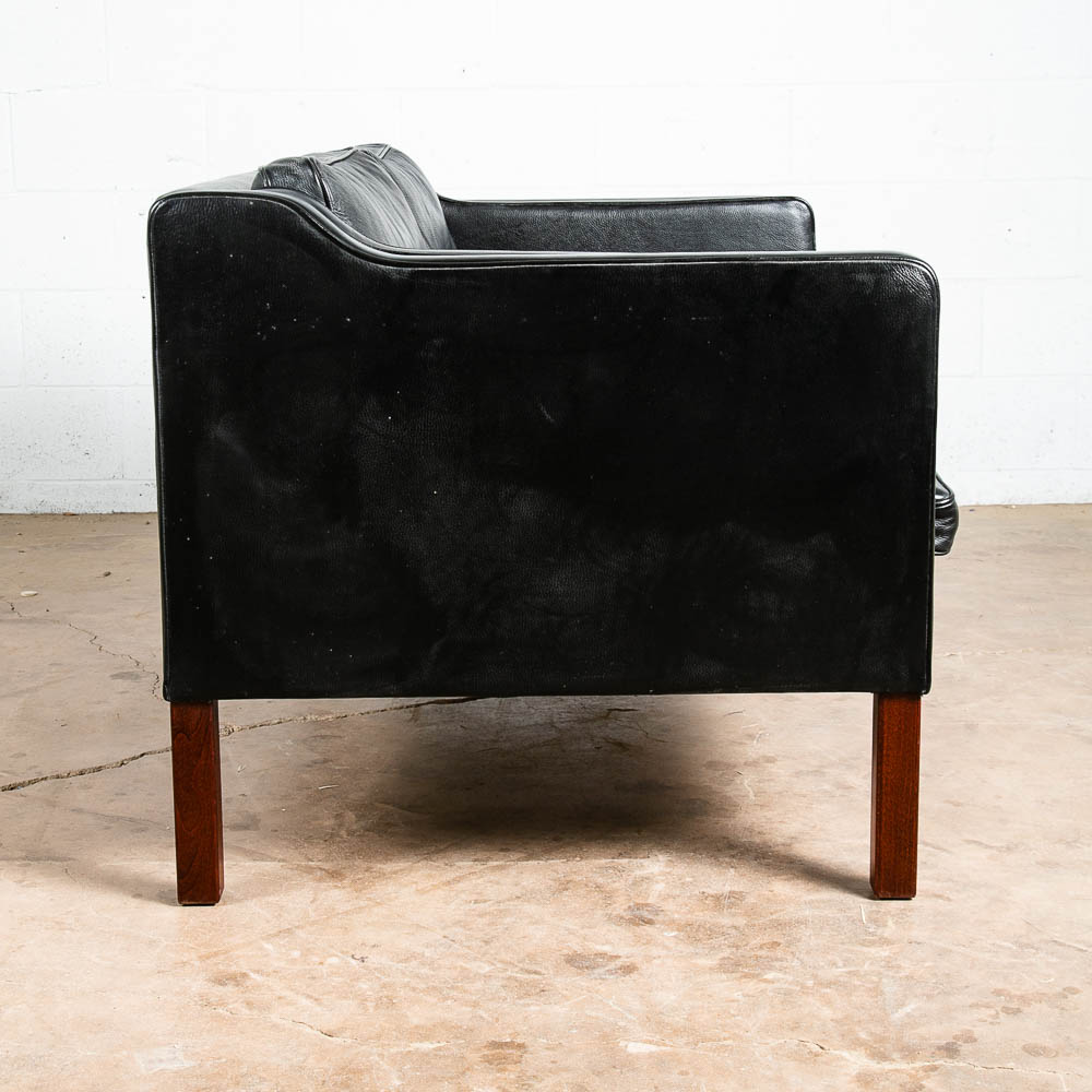 Mid Century Danish Modern Sofa Couch 2 Seat Vejen Mobler Black Leather Settee - Image 6