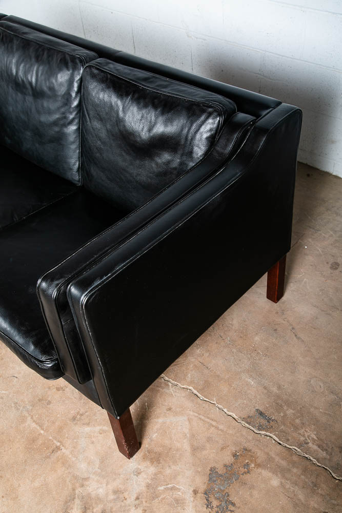 Mid Century Danish Modern Sofa Couch 2 Seat Vejen Mobler Black Leather Settee - Image 10
